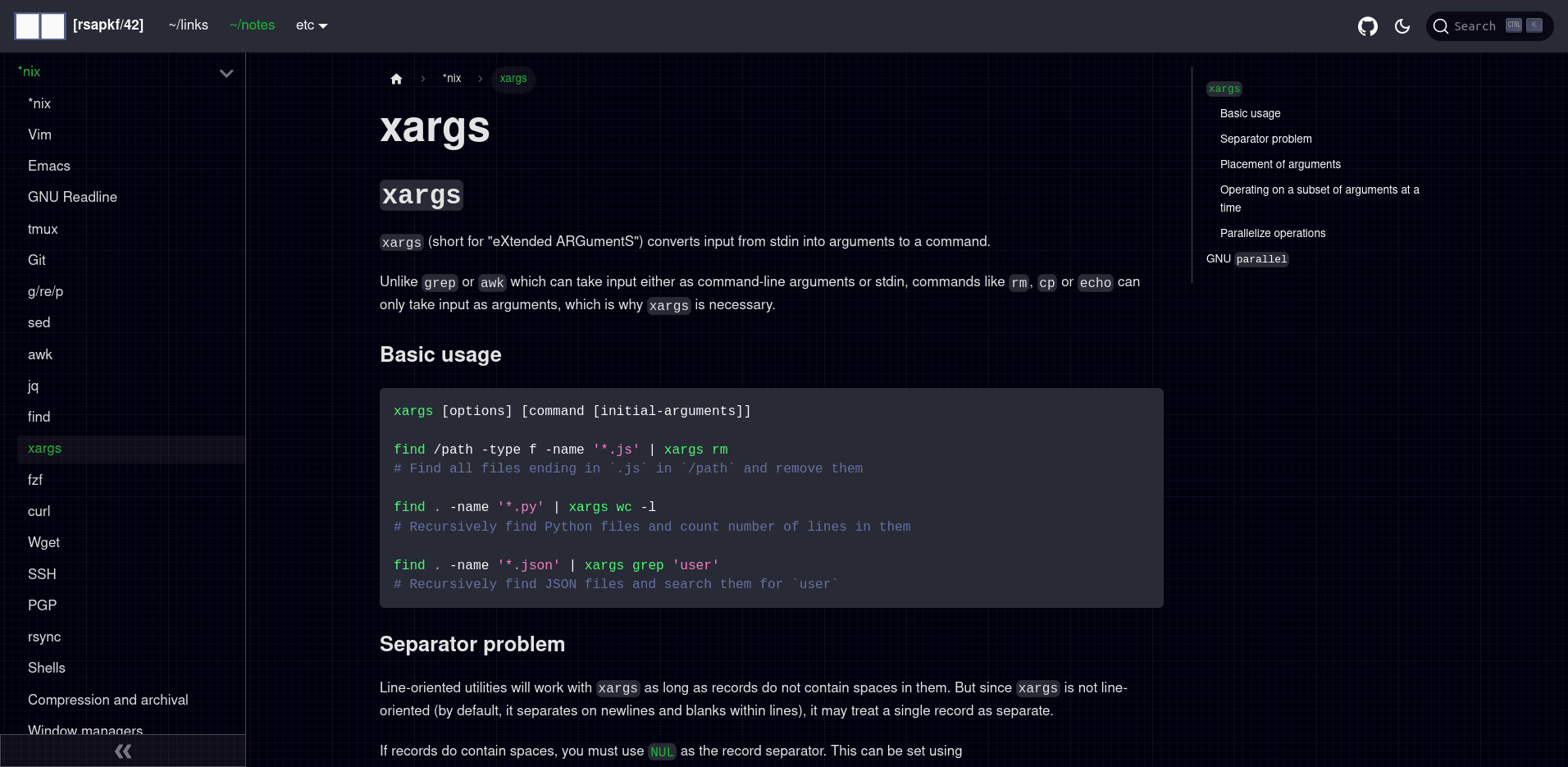Screenshot of old wiki made with Docusaurus